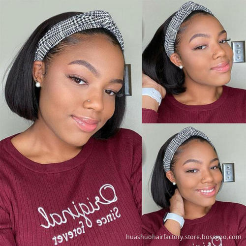 Huashuo Straight Short Peruvian 613 Blonde Bob Wig Lace Front Glueless Colored 99j Headband Bob Wigs